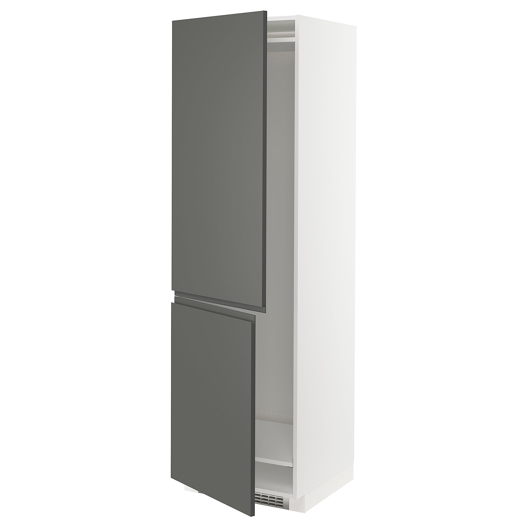 METOD hi cab f fridge or freezer w 2 drs, 60x60x200 cm, white/Voxtorp dark grey