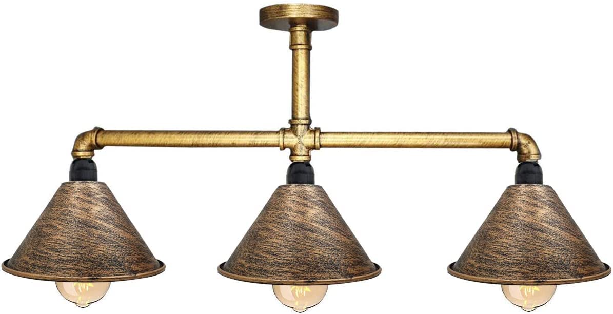 Ledsone Brushed Copper Industrial Galvanized Conduit Pipe Pendant Light - E27 Fisherman's Style Cage With Adjustable Chain Hanging Ceiling Lighting For Kitchen Island Farmhouse (Brushed Copper)