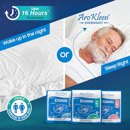 Image of AroKleen Overnight Adult Diapers Tape Style, Extra Large, 30 Count, Waist Size (127-170.18 cm | 50 inch-67 inch Inches) | 2X Absorbent, 16 Hour Protection, Wetness Indicator- Pack 3