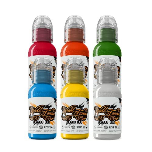 World Famous Tattoo Ink - 6 Color Simple Tattoo Kit - Professional Tattoo Ink in Color Assortment,...
