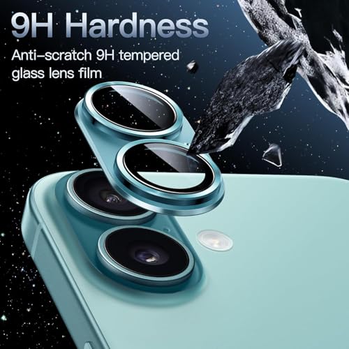 Image of Titanium Camera Lens Protector for iPhone 16 / iPhone 16 Plus Green HD Clear Glass, Scratch & Drop Resistant Camera Cover Anti-Fingerprint Case Friendly Waterproof Anti Bubble Easy Install Camera Protector