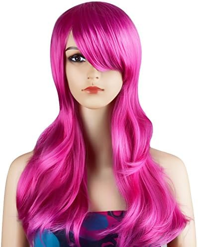 Ecvtop Wigs 28 inch Wavy Curly Cosplay Wig Women Wig Long Hair Heat Resistant Wig (Hot Pink)