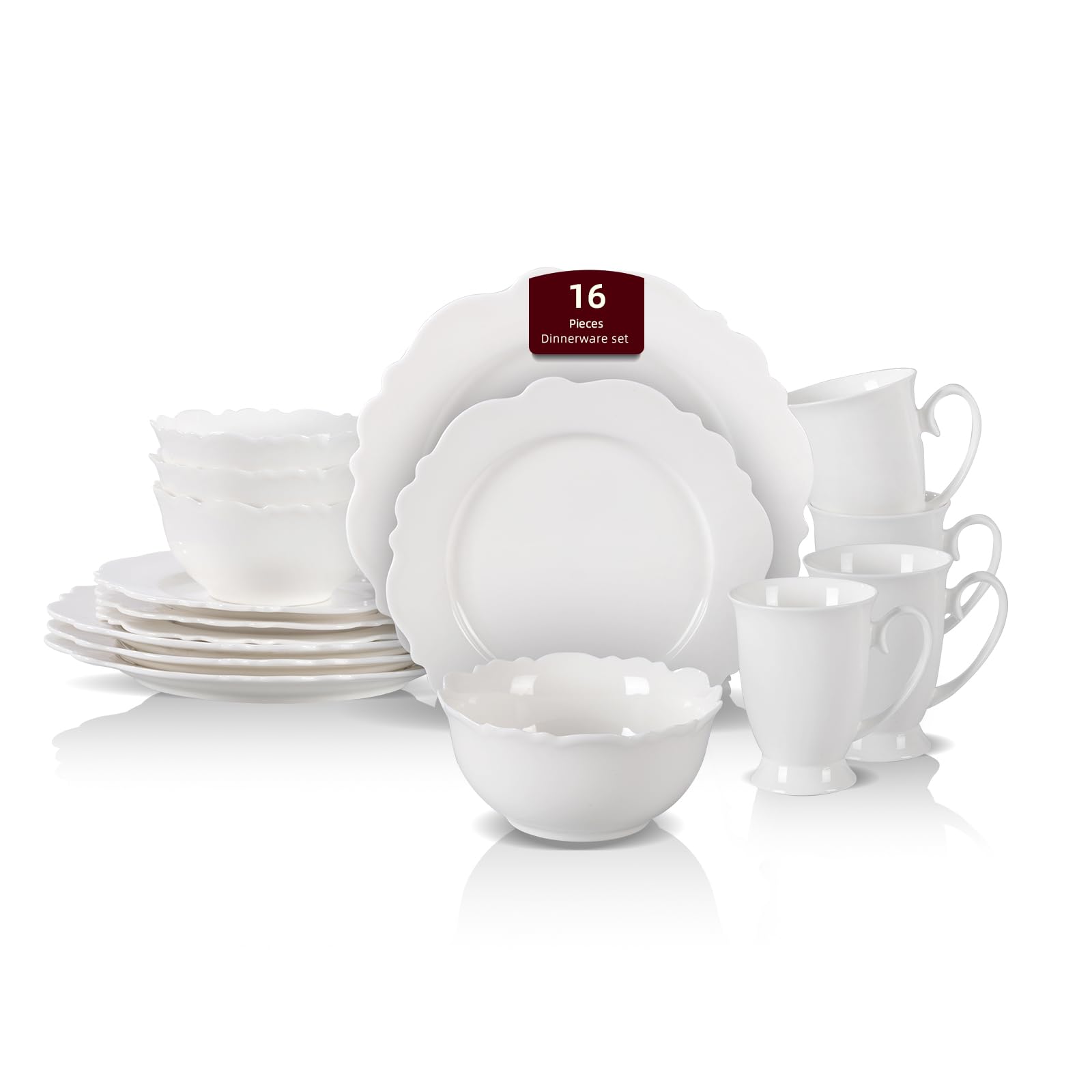 HomeVss, New Bone China Dinnerware Set, Embossed Winds, Service for 4-16pc Set