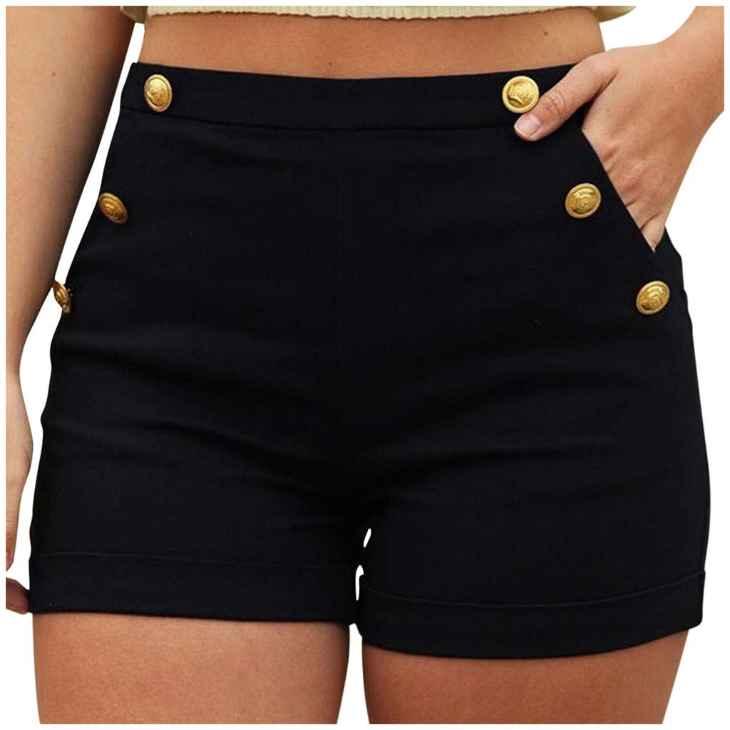 FanteecyWomen's High Waist Front Button Summer Workwear Shorts Pants,Front Button Retro Vintage Pin up Sailor Shorts