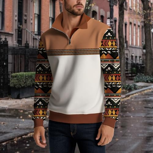 Pullover Sweatshirts for Men Quarter Zip V Neck Long Sleeve Retro Print Casual Funny Style Graphic Plus Size Tops2