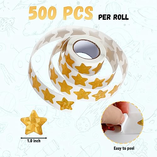 Fbrtsba DF-555 1000 Pcs Holographic Gold Star Stickers 1 Inch Self Adhesive Metallic Glitter Parkly Foil Small Star Stickers Roll thumb #5