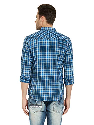 Image of Spykar Mens Cotton Blue Checked Shirts