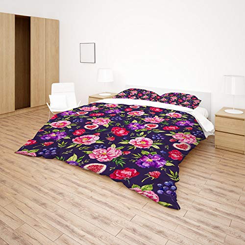 Housse de couette vintage fleur rose violet vert King Size polyester CHEHONG - 5
