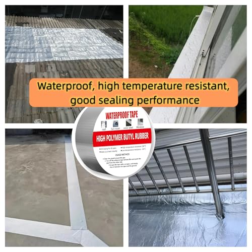 Image of Super Waterproof and Corrosion-Resistant Butyl Aluminum Tape for Repairing Leaks in Windows, Roofs, Kitchen Pipes, and for Multi-Purpose Repairs on Metal Waterproofing Boards and RV,2inch x 16.5ft