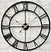 Large Metal Wall Clock Industrial Decorative Clocks for Living Room, Big Roman Numeral, Thicken Iron, Battery Operated,Strong Mechanism (24 INCH, Black)