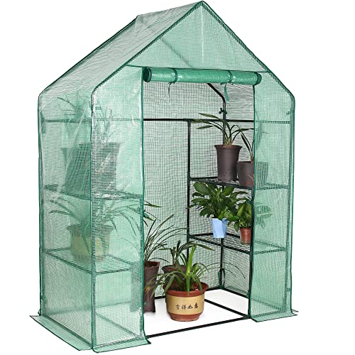 Display4top Serra da esterno con 4 ripiani, serra in alluminio per la coltivazione di piantine, fiori, piante (143x73x195cm)