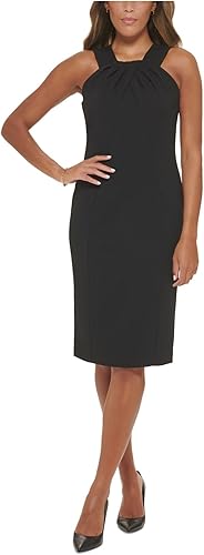 Calvin Klein Cuello Halter Plisado Scuba Crepe Vaina