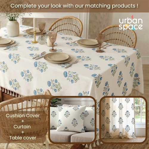 Image of Urban Space 100% Cotton Table Cover for Square Dining Table, Printed Table Cloth for Dining /Center Table, for Upto 4.5 ft x 4.5 ft Table (Liberty Blue, 48 inch x 48 inch - Square)