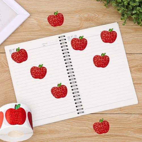 Image of 500Pcs Back to School Apples Stickers Roll Red Laser Sparkly Apples Label 1in Waterproof Decals Self-Adhesive Holographic Stickers for Envelope Scrapbook Decor First Day of School Party Supplies