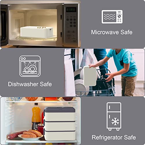 Jbgoyon® Bento Box Adult Lunch Box, 102Oz Large Capacit Stackable 3 Layers Lunch Containers With Dividers, Portable Handheld Design, Built-In Utensil Sets, And Sauce Cups (White) #TOP5