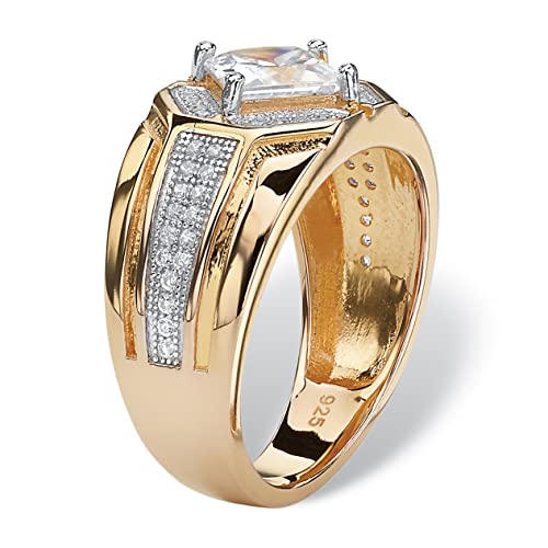 PalmBeach Men's Yellow Gold-plated Sterling Silver Square Cubic Zirconia Octagon Ring Sizes 9-132