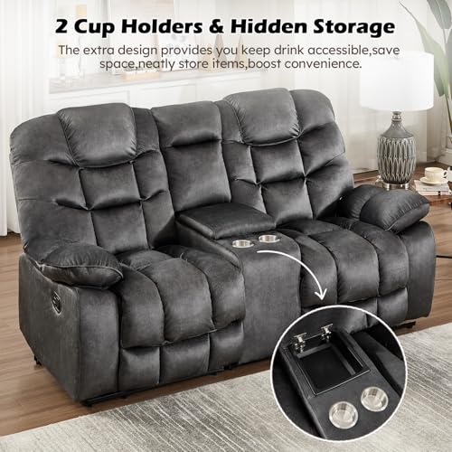 Image of HAOMARKETS 3 Pieces Recliner Sofa Furniture Set, Include 2 Power Recliner Chairs with Message&Heat and a Manual Loveseat with Hidden Storage and Cup Holders for Living Room, Grey