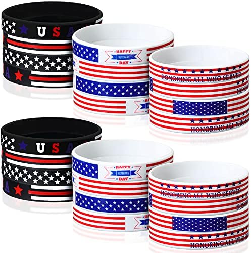 Sumind 24 Pieces Patriotic Bracelets USA American Flag 4th of July Independence Day Rubber Wristbands Bracelets, Party Favors, Present for Men Women Teens Boys Girls for American Army, Sport Fans
