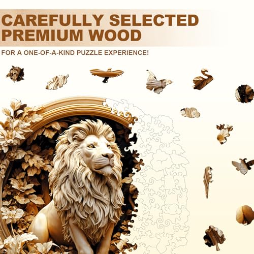 KAAYEE Puzzle de Madera para Adultos, León del Bosque Rompecabezas 11.4x11.4 pulgadas 200 piezas | Puzzle de Madera con Forma Única y Visión 3D Avanzada miniatura 2