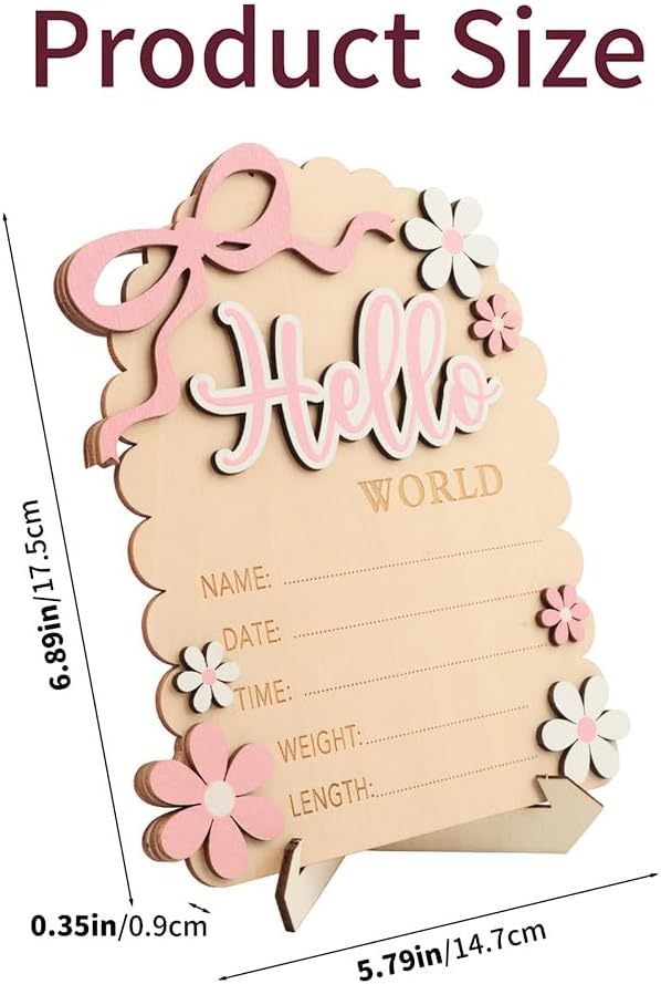 Baby Announcement Sign, Hello World Newborn Sign, Baby Name Welcome Signs, for Baby-Shower Hospital Nursery Newborn, Hospital Photo Props Keepsake Gift (pink)