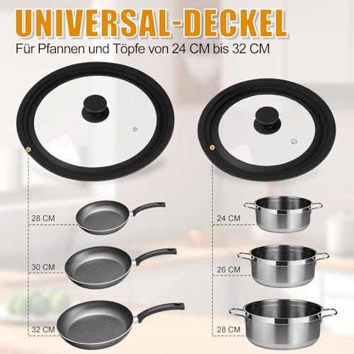 Akicderu Universaldeckel 2er-Set, Pfannendeckel, Glasdeckel für 24/26/28 cm und 28/30/32 cm Töpfe und Pfannen… – Ansicht 2