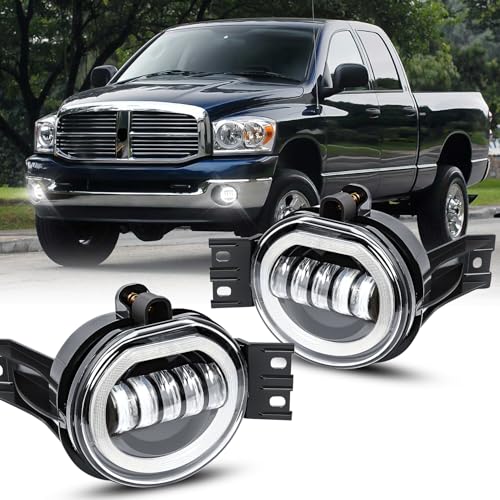 FICOLPO Led Fog Lights with Daytime Running Lights for 2002-2008 Dodge Ram 1500, 2003-2009 RAM 2500/3500 Pickup & 2004-2006 Durango - Bumper Driving Fog Lamps with DRL OEM Replacement (White Light)