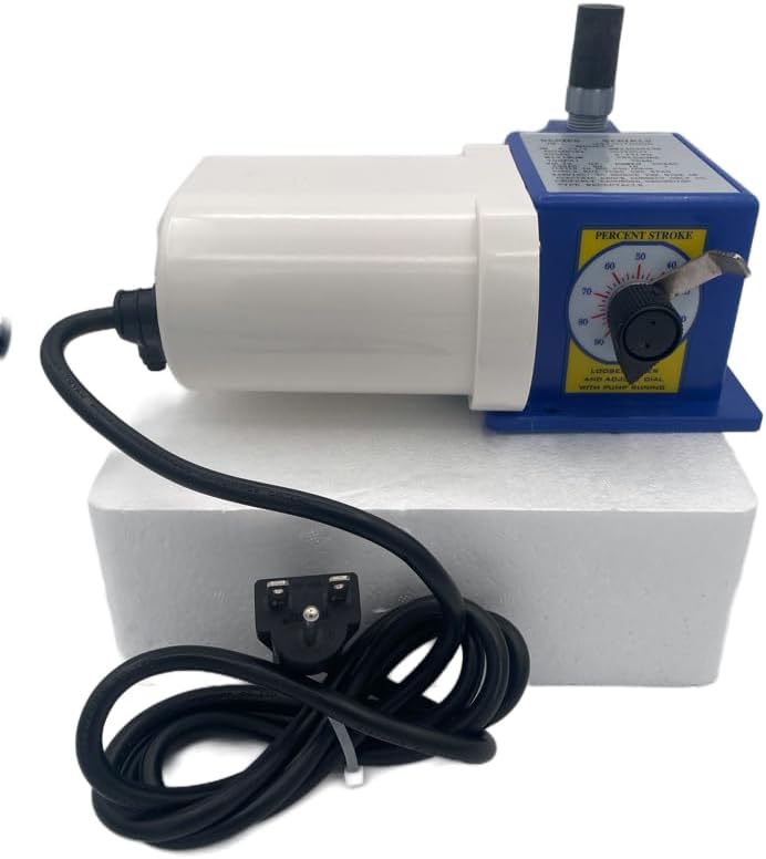 Precision Controls - Chem Flow Diaphragm Pump, 30 GPD Max,100 PSI, 230 Volt Metering Pump, 3/8" Suction & Discharge tubing connections.