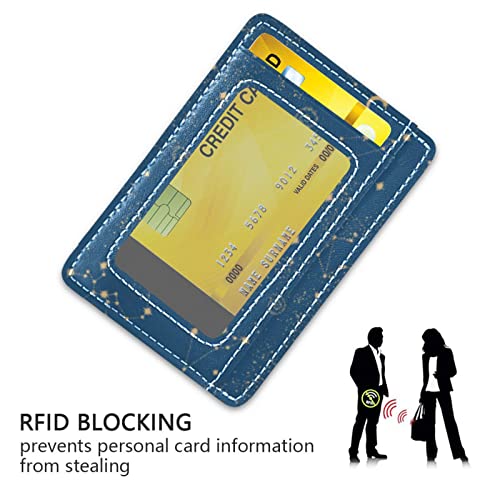 OTVEE Space Galaxy Constellation Moon Stars Blue Slim Minimalist Wallet Rfid Blocking Card Wallets PU Leather Front Pocket Wallets3
