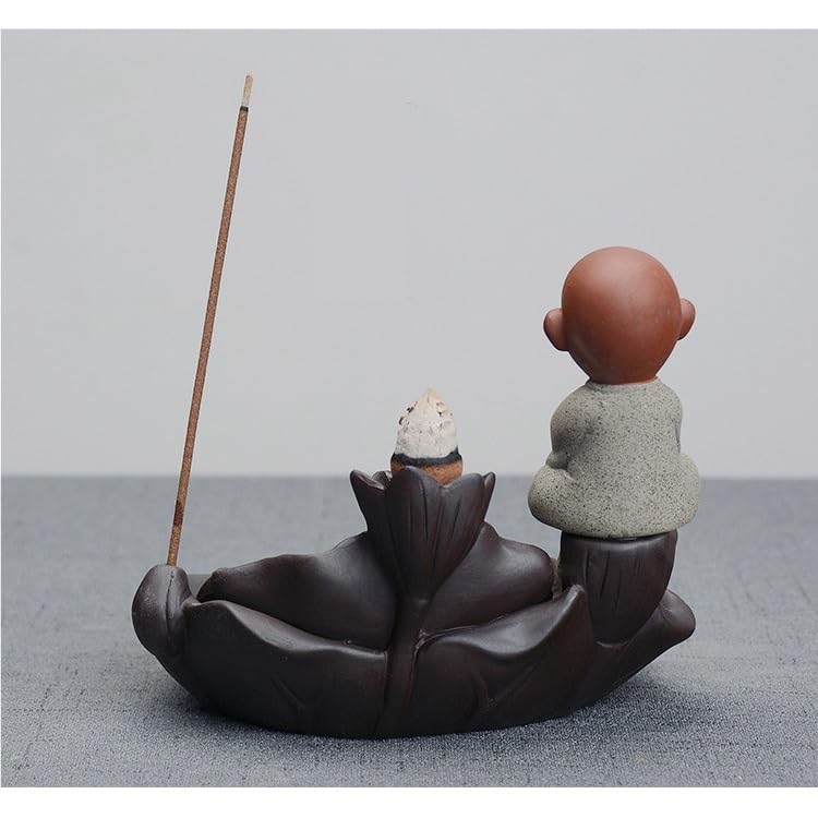 Quemador de incienso de reflujo, diseño monástico de loto de cerámica para meditación y relajación