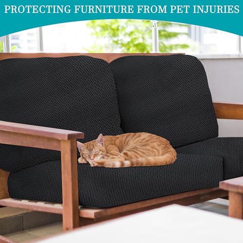 Image of 14Pcs Stretch Patio Cushion Covers,Outdoor Couch Covers Replacement,Outdoor Couch & Sofa Slipcovers,for Patio Furniture Cushion Covers,Washable Reusable Furniture Protector (Black,Cover Only)