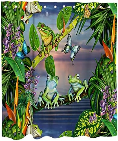 Lifeasy Tropical Forest Tree Frog Shower Curtain Palm Leaves Jungle and Flowers Theme Fabric Bathroom Decor Sets with Grommets and Hooks 72" L x 72" W