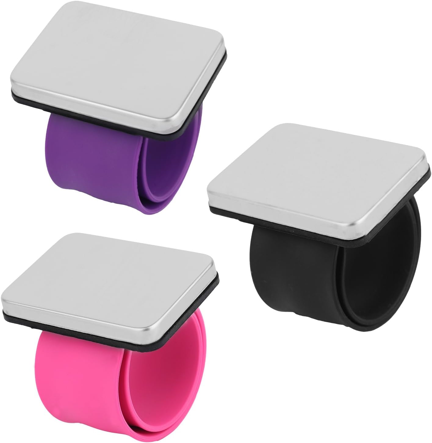 3pcs Magnetic Pin Cushion Wristband, 3 Colors Wrist Sewing Pincushion Silicone Strap,Magnetic Pin Holder Wristband for Sewing Quilting Accessory Braiding Hair Styling and Crafting (Square-Shape)