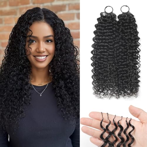 Human Crochet Hair for Black Women Curly Knotless Human Hair Crochet Bundles Lightweight 16 Inch Pre-Separated Feather Crochet Human Hair Wet and Wavy Invisible Crochet Hair Extensions Kit 50g 1B