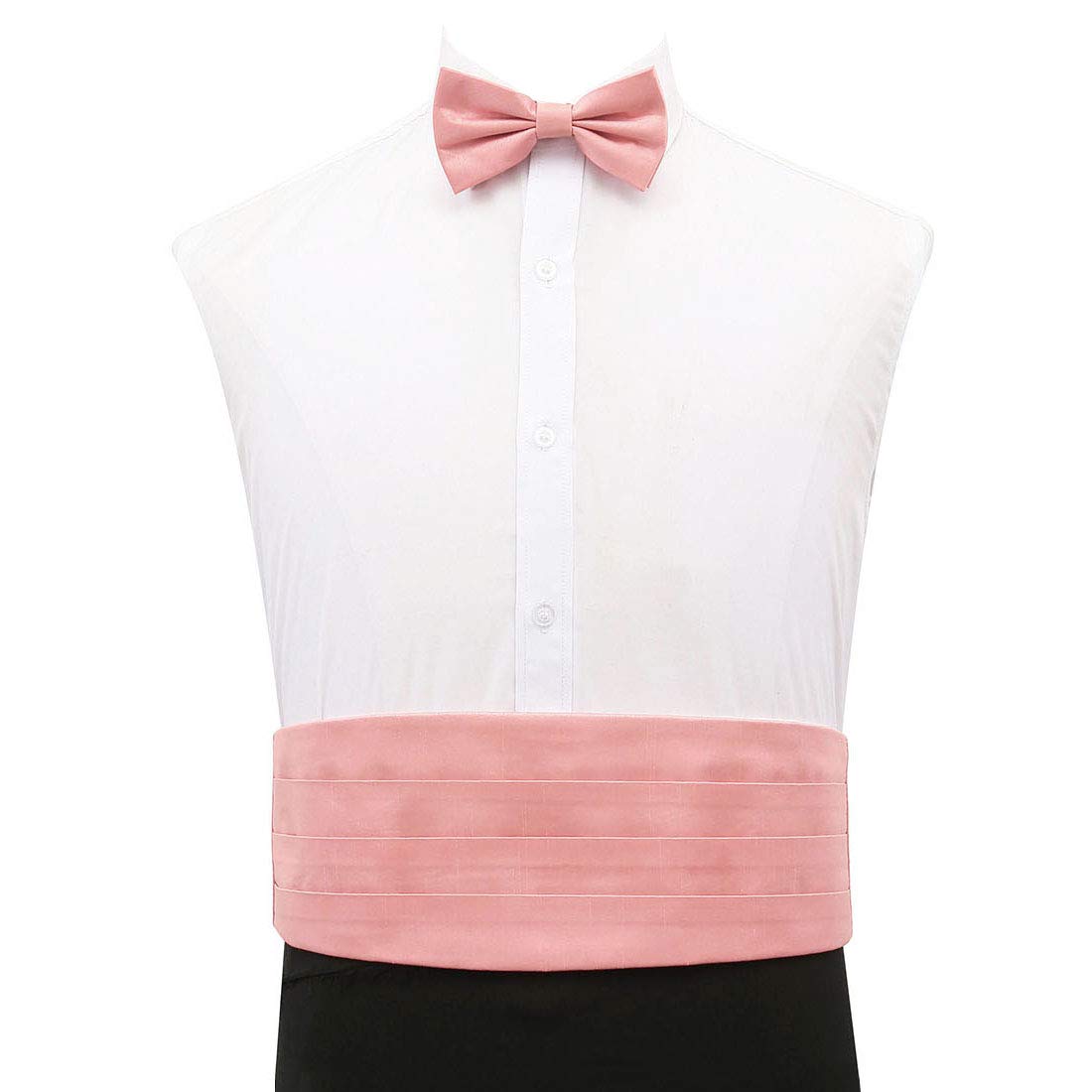 Dqt Men's Peach Pink Plain Shantung Pre-Tied Bow Tie & Cummerbund Set - Wedding Tuxedo Formal
