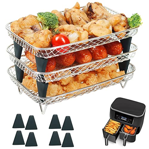 KAHEIGN 3 Livelli Griglie per Friggitrice ad Aria per Ninja Dual, Griglia di Cottura in Acciaio Inox per AF300EU AF400EU, Ninja Stake/Instant/EMtronics Friggitrice ad Aria a Doppio Cassetto
