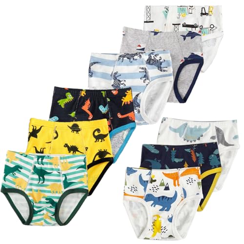 QIYIENDIAN Calzoncillos de algodón Peinado para niños Slips Dinosaurios Pack de 9（Yellow,3-4Y）