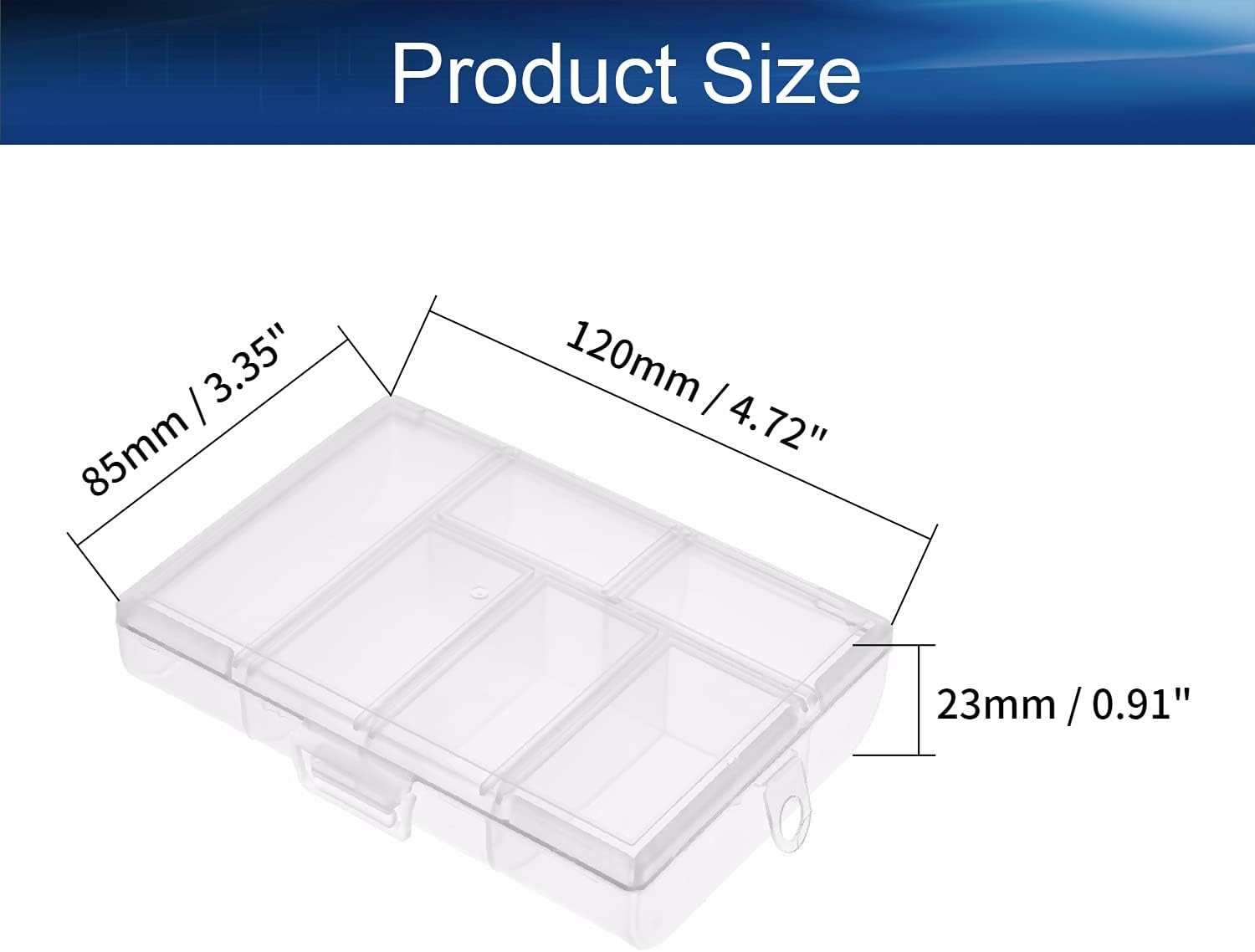 Component Storage Box - PP Fixed 6 Grids Single Buckles Electronic Component Containers Tool Boxes Clear White 4.72"x3.35"x0.91" 1pcs
