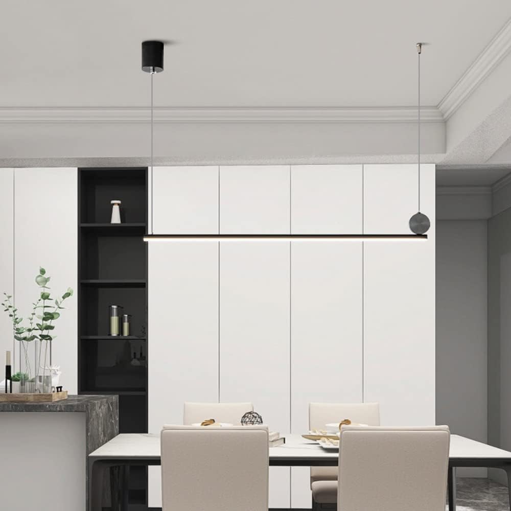 Luksusowy całkowicie miedziany liniowy żyrandol minimalistyczna lampa stołowa LED ściemniana taśma wisząca lampa bar licznik studio dekoracja wisząca oprawa oświetleniowa, czarna 80 cm