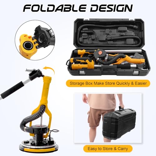Gyfent Drywall Sander, 880W 7.3-Amp Popcorn Ceiling Removal Tool with 1100-2100RPM 5 Variable Speed 12pcs Sanding Discs Electric Drywall Sander with Vacuum Dust Collector LED Light for Ceiling Sanding by Gyfent - Image 6