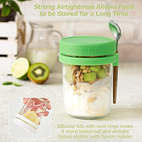 Moeput 2 Pack Overnight Oats Containers With Lids And Spoons, 12 Oz Mason Jars For Overnight Oats Mason Overnight Oats Jars Oatmeal Container To Go For Breakfast Yogurt Cereal, Fruit(White) #TOP2
