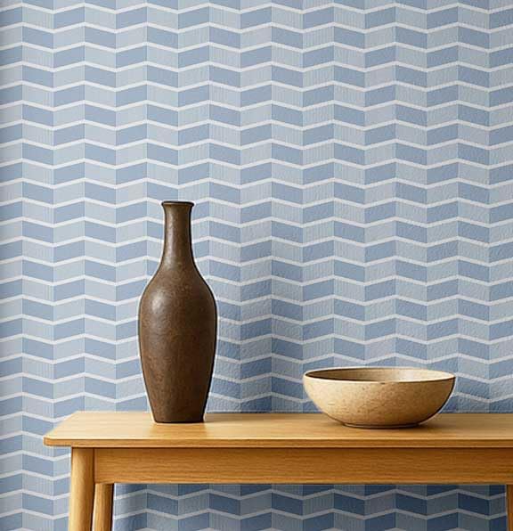 Papier peint adhésif amovible bleu zigzag moderne mural salon et chambre