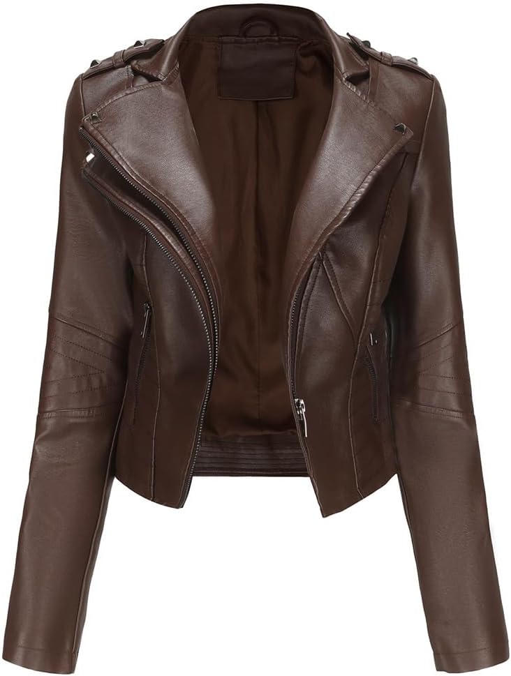 Sister Amy Women PU Leather Jacket Women Bomber Jacket Cropped Zipper Jacket Moto Coat