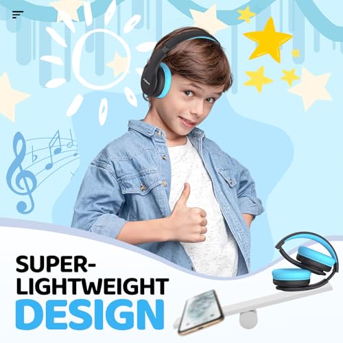 Image of JoySpark Kids Bluetooth Headphones, Lightweight Wireless Headphones for Kids, 85 /94dB Volume Limited, 60 Hours Playtime, Bluetooth 5.3, Over-Ear Toddler Headsets with Built-in Mic (Black Blue)