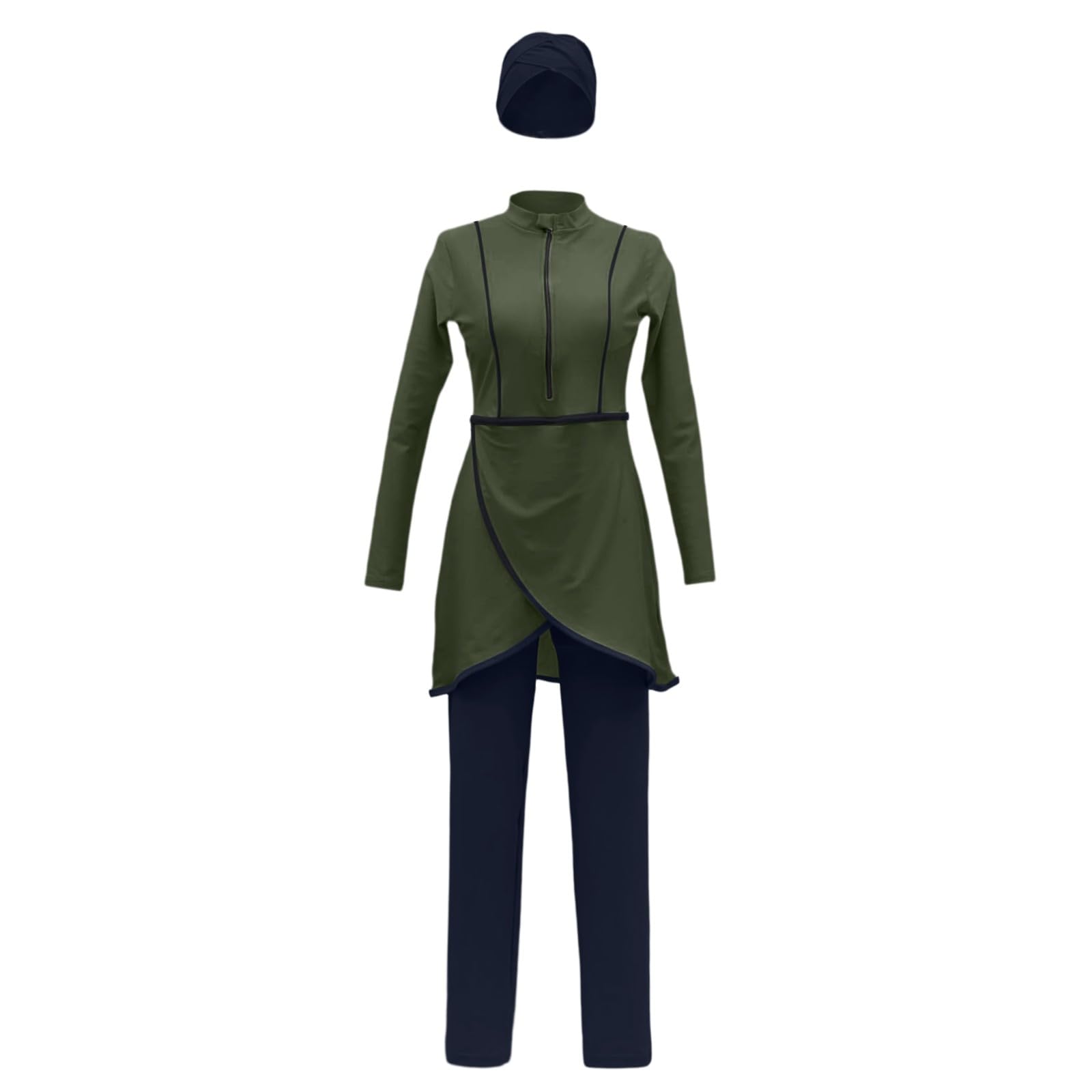 Burkini, costume da bagno musulmano da donna, 3 pezzi, con copertura modesta e completa sul davanti, sportivo, costume da bagno intero opaco, costume da bagno