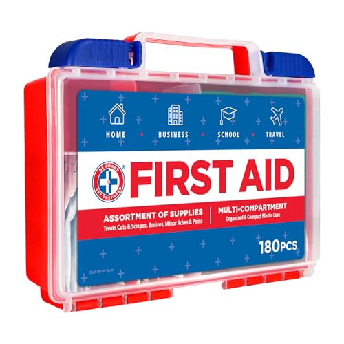 Image of Be Smart Get Prepared 180 Piece First Aid Kit: Clean, Treat, Protect Minor Cuts, Scrapes. Home, Office, Car, School, Business, Travel, Emergency, Survival, Hunting, Outdoor, Camping & Sports, FSA HSA