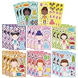 24 Sheets Make a face and Dress Up Stickers for Girls, Make Your Own Stickers for Kids Toddlers, Party Favor, Age 3+ Birthday Gift, Art Craft, Classroom Teacher Reward