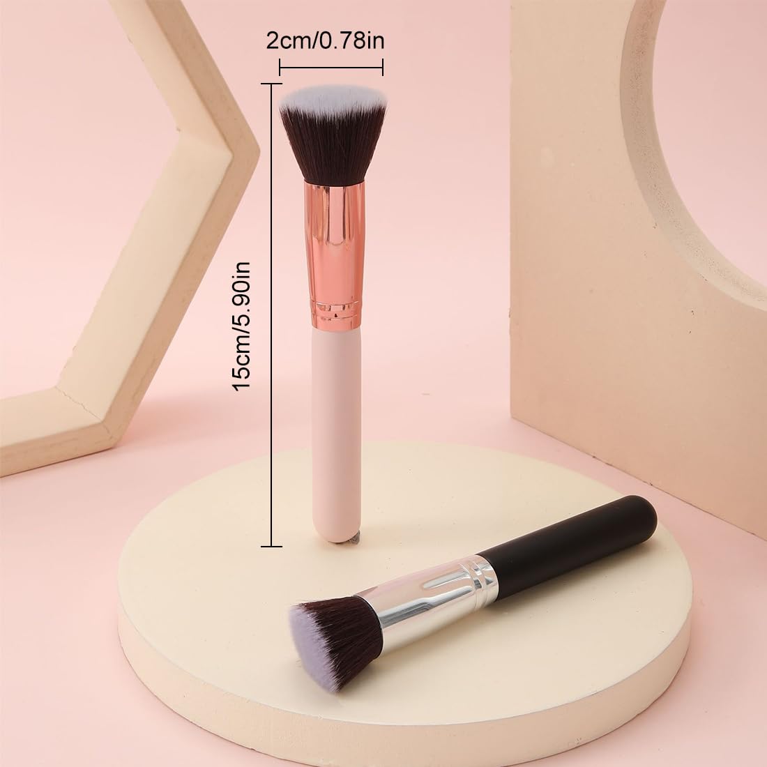 2 Pezzi Pennello Fondotinta, Pennelli Trucco con Punta Piatta per Lucidare, Applicare Fondotinta, Arrossire, Contouring Creme