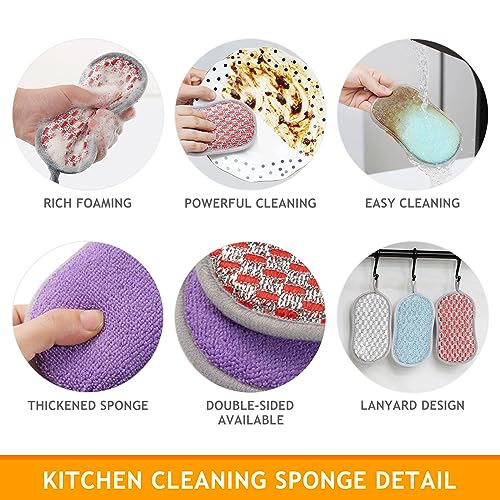 14PCS Reusable Sponge Set including 2 dish washing cloths and 2 hooksDurable Scrub Scouring Sponge,Non-Scratch Microfiber Sponge for Dishes,Pots,Pans - Image 4
