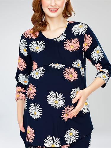 Image of ZEYO Cotton Blend Women's Cotton Floral Printed Nursing & Maternity Night Suit Set Of Top & Relaxed Pyjama Feeding Night Dress 5804