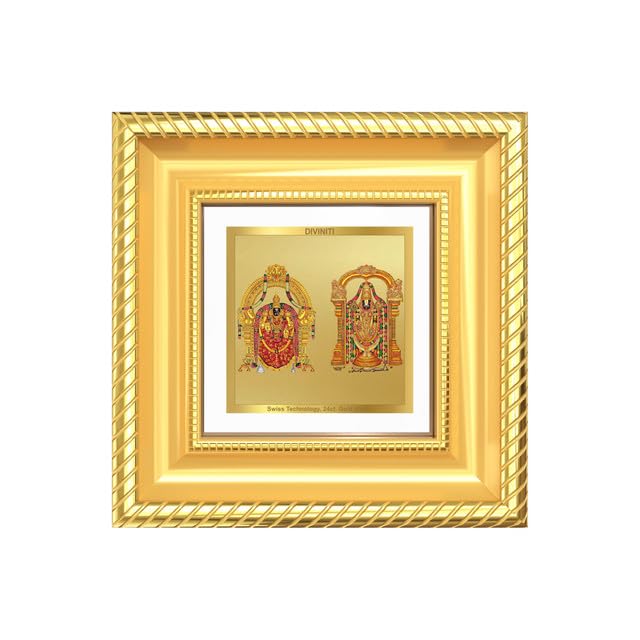 Image of DIVINITI Lord Tirupati Balaji & Goddess Padmavati 24K Gold Plated Foil Tabletop Photo Frame for Home Decor, Puja Room, Luxury Gifting | DG Frame 015 S1A (10x10 CM)